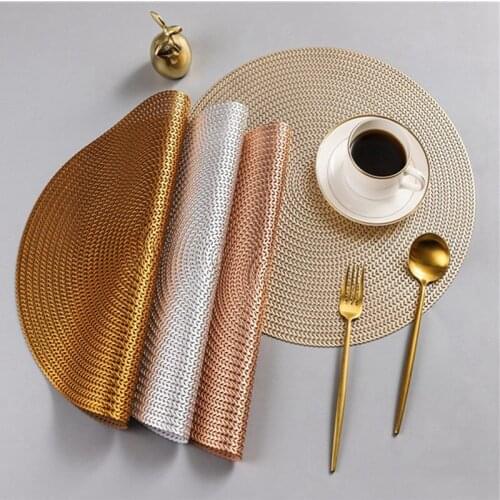 PVC Hollow Placemats Round Non Slip Dining Table Mats Coaster Home Table Decoration Kitchen Rose Gold Heat-insulated Placemat