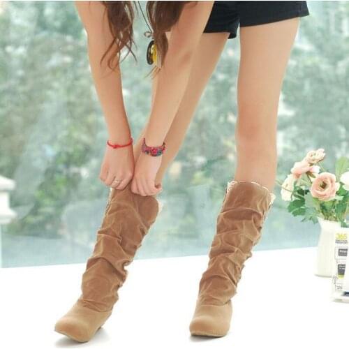 2020 Spring Autumn Boots Women Female Round Toe Mid-Calf Sweet Princess Party Stylish Flat Flock Shoes Snow Boots