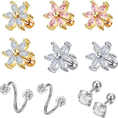 1pcs Cartilage Tragus Earrings 16G Stainless Steel Sexy Ear Studs Nose Rings Helix Piercing Ear Studs Helix Earring Body Jewelry