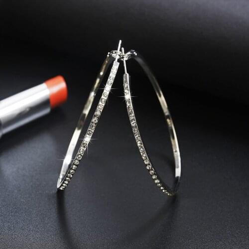 TREAZY Rose Gold Silver Color Hoop Earrings Fashion Rhinestone Circle Earrings Simple Big Hoop Earrings For Women Wedding Party