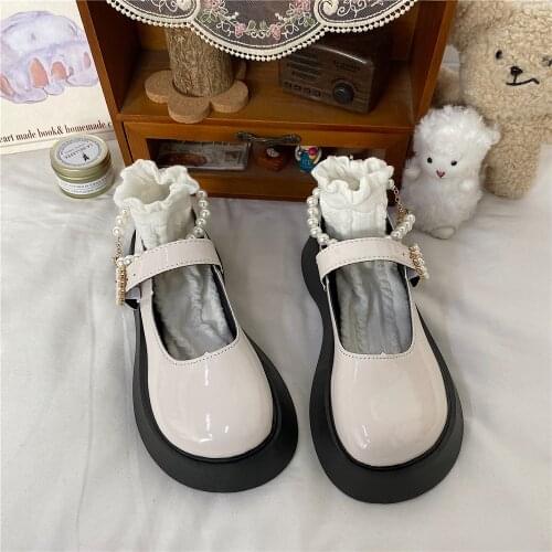Platform Gothic British Style Big Head Shoes Muffin Japanese Jk Uniform Lolita Cosplay Anime Pearl Summer Goth Fashion Mid Heels