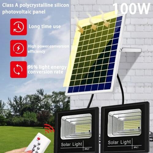 Two Head Solar Lights Outdoor 100W Flood Light Wall Street Lamp IP67 Waterproof Security Landscape Lighting With Remote Control