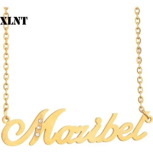 XLNT Maribel Zirconia Name Necklace Custom Name Letters Stainless Pendant Chain Gold Silver Mens Women Pendant Jewelry