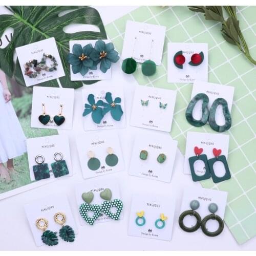 MENGJIQIAO 2019 New Fashion Deep Green Flower Geometric Drop Eearrings For Women Summer Exaggerate Holiday Pendientes Jewelry