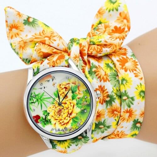 Shsby design Ladies flower cloth wristwatch fashion women dress watch high quality fabric watch sweet girls Bracelet watch
