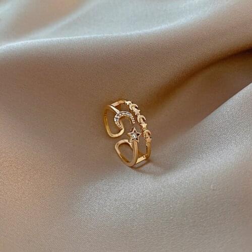 2021 fashion new super fairy star moon ring female Korean personality high quality adjustable opening ring