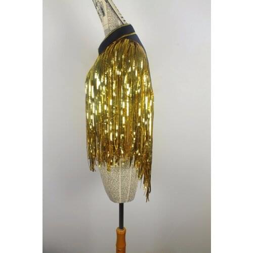 Waistcoat DS costumes gold coat tassels jacket coat dance Christmas singer stage outfit Sequin vest over performance bar party