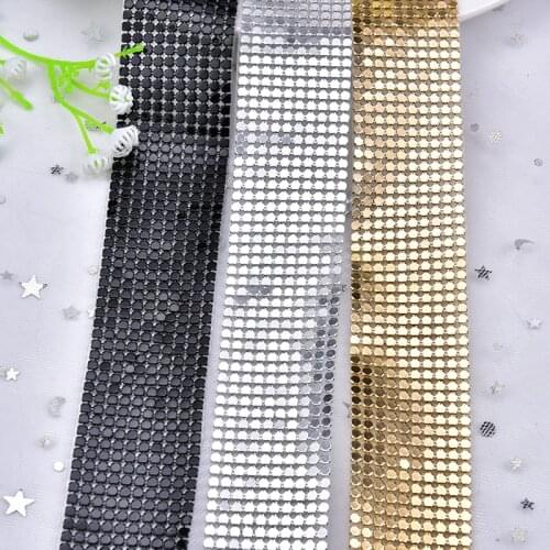 1.5 Meter 10rows Hotfix Aluminum Mesh Metal Rhinestone Trim Sewing Strass Crystal Bridal Applique Clothes 3cm Width Banding Tape
