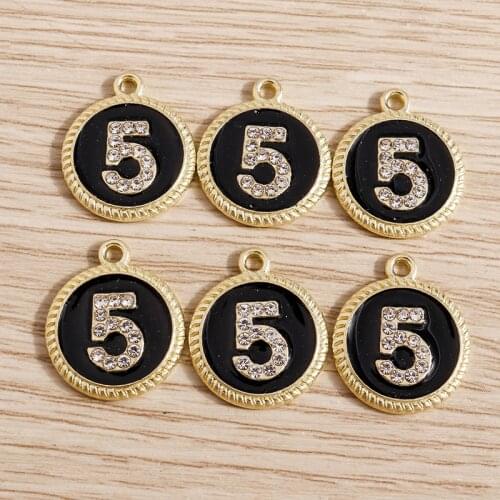 10pcs 13*16mm Enamel Crystal Number 5 Charms for Jewelry Making Gold Color Alloy Charms Fit Necklace Earrings Pendants DIY Craft