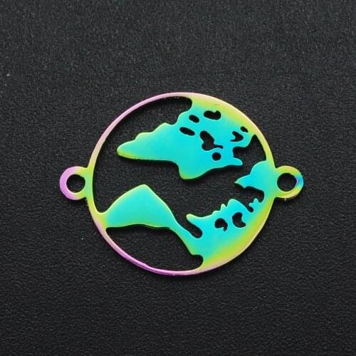 10Pcs/Lot 100% Stainless Steel Rainbow World Map Pendant DIY Necklace For Woman Jewelry Making