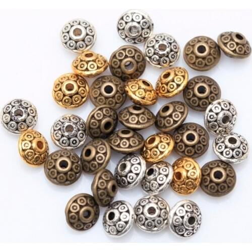 100Pcs/pack 3 colors Tibetan Silver Metal Oval UFO Beads Spacer Beads for Jewelry Making DIY Charm Bracelet 6.5mmx4mm