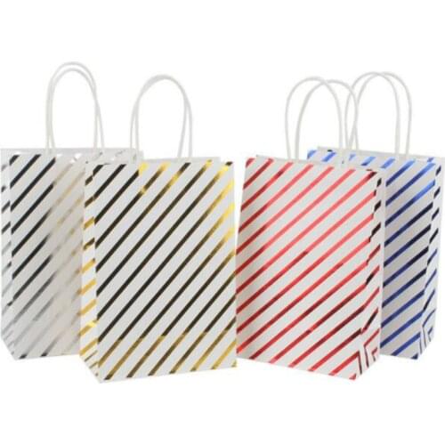 12pcs/lot Kraft Paper Bag With Handles Foil Gold Gift Packing Bags For Store Clothes Wedding Christmas Party Supplies 21052402