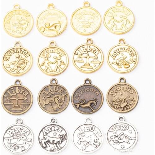 12pcs 21X18MM Antique Bronze Silver Color Zodiac Charms Metal Alloy Pendants for Bracelet Necklace Earring DIY Jewelry Making
