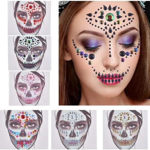 3D Acrylic Rhinestone Temporary Face Tattoo Sticker Halloween Personality Prom Face Makeup Decoration Tool Fashion Face Applique