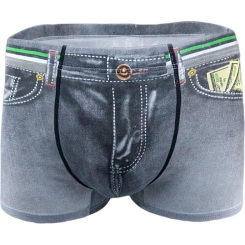 3D Print Man Home Comfortable Pocket Underpants Man Denim Boxer Sexy Denim Panties Male Fashion Underwear