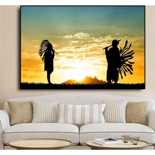 Abstract Native Indian Sunset Oil Painting on Canvas Posters and Print Cuadros Wall African Art Picture for Living Room