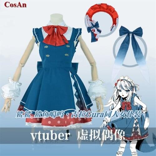 Anime Vtuber Hololive Gawr Gura Cosplay Costume Lovely Sweet Maid Outfit Unisex Activity Party Role Play Clothing Custom-Make