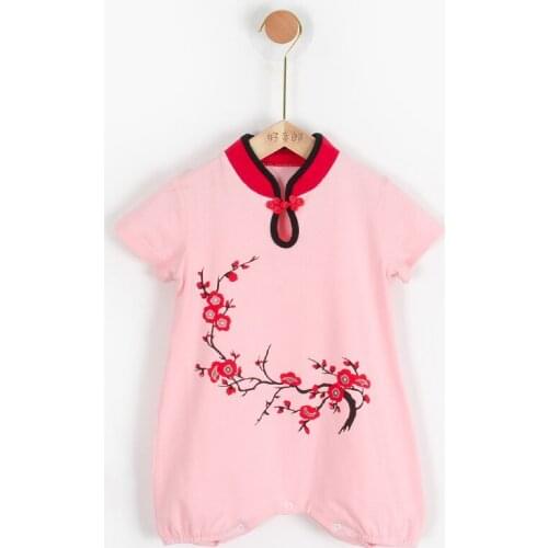 Free Shipping Baby Girl Chinese Cheongsam Romper One-Piece Tang Suits Costume Folk-custom Plum Blossom Printed Classic Jumpsuit