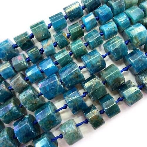 Natural Faceted Blue Apatite Stone Beads Column Barrel Spacer DIY Loose Beads For Jewelry Making Beads Necklace 38cm Accessories