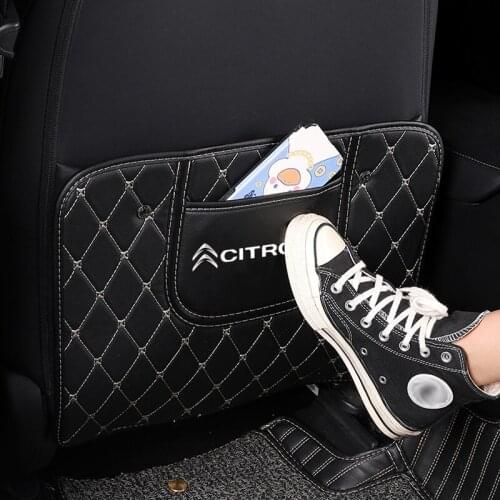 Car Seat Back Anti-Child Kick Pad Anti-Dirty Leather Covers Auto Accessories For Citroen C4 C3 C5 C1 C2 Berlingo Celysee Cactus