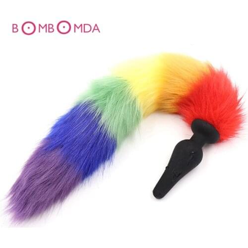 Colorful Butt Plug Stopper Stainless Steel Silicone Fox Tail Fetish Anal Insert Stopper Anal Plug Anal