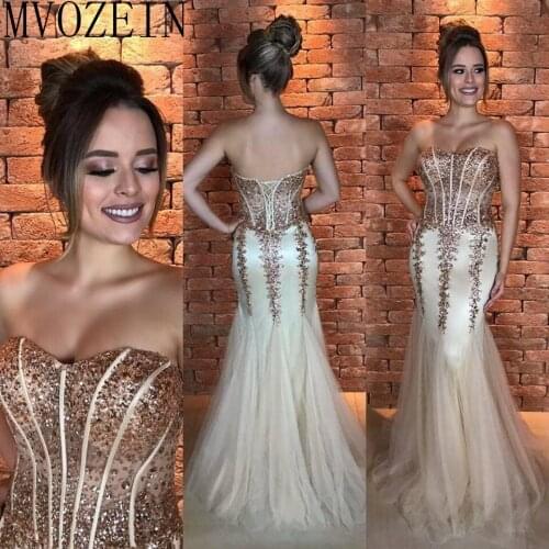 Gold Mermaid Evening Dresses Sequin Lace Appliques Tulle Long Evening Dress Formal Gowns Party Gowns robe de soiree