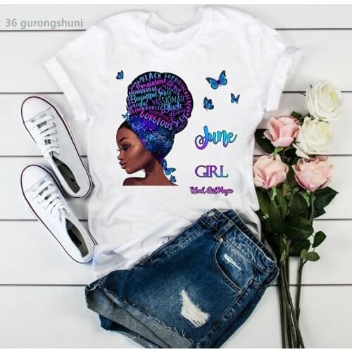 Black Girl Magic June Month Birthday Gift Graphic Print T Shirts Girls Clothes Women T-Shirt Harajuku Streetwear