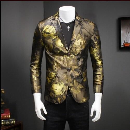 Hot 2021 New Fall Jacquard Suit Catwalk Models Large Size Printing Blazers Coat Nightclub Small Suit Singer Costumes Clothing