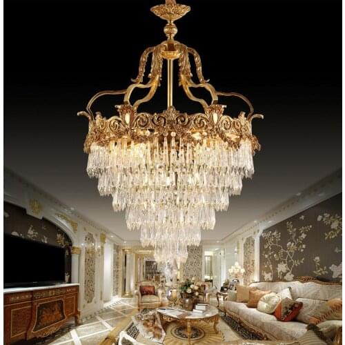 French copper crystal chandelier European living room villa entrance porch Nordic brass personality creative stair lamps