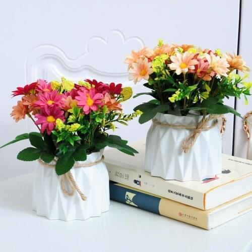 Artificial Chrysanthemum Flower Potted Plant Lifelike Bonsai Home Garden Ornaments Decoration Wedding Desk Decor