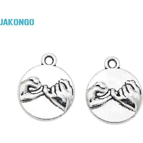 JAKONGO 10pcs Antique Silver Tone Pinky Kiss Promise Charms Pendants for Jewelry Making DIY Handmade Craft 18x15mm