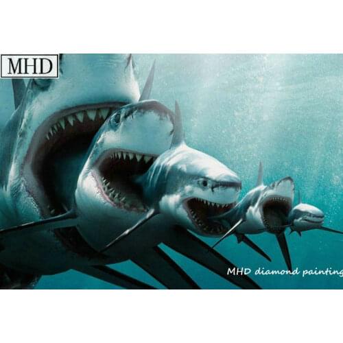 MHD Full Square Diamond Painting Big Shark Eating Small Shark Picture Diamond Embroidered Mosaic Cross Stitch Decoration Kit