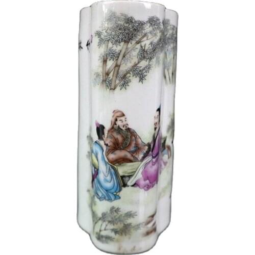 Chinese Old Porcelain Pastel Bamboo Forest Seven Sages Picture pPattern Flat Pen Holder