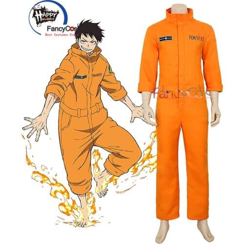 Fire Force Shinra Kusakabe Akitaru Obi Jumpsuit Takehisa Hinawa Uniform Maki Oze Outfit Cosplay Halloween Costume Adult Anime
