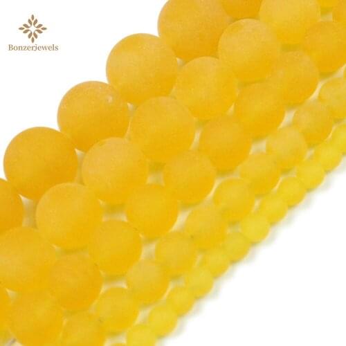Stone Frosted Natural Matte Yellow Jades Beads Round Loose Bead For Jewelry Making 15inches 4 6 8 10 12mm DIY Bracelet Necklace