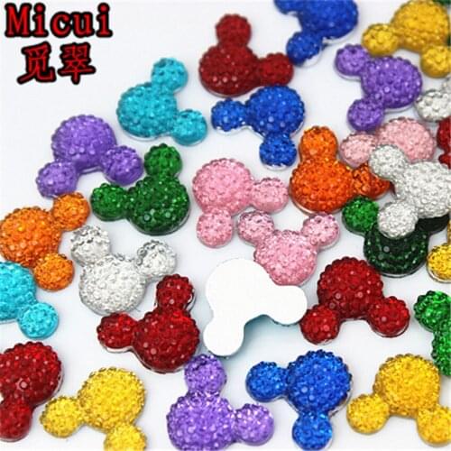 Micui 100PCS 11*14mm Mix color Cute Mouse Head flatback Acrylic Rhinestones crafts clothing Accessories DIY decoration ZZ568