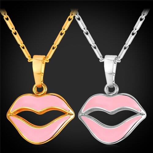 Cute Pink Lip Pendant Necklace Women Jewelry Sexy Lip Mouth Gold/Silver Color Romantic Gift Wholesale Jewelry P150