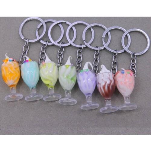 Fashion Ice Cream Coffee Key Chain Women Cute Creative Boba Bubble Drinks Keychain for Kids Girlfriend Key Pendant Trinkets Gift