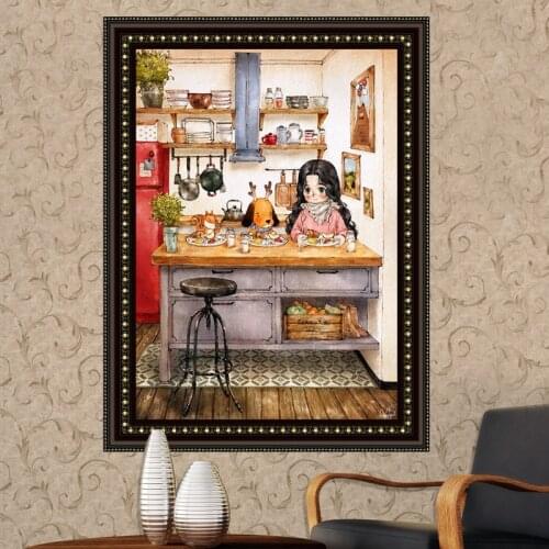 Girl diary sharing breakfast Handmade Needlework Embroidery DIY Cross Stitch Kits Crafts 14CT Unprinted Home decor wall Art