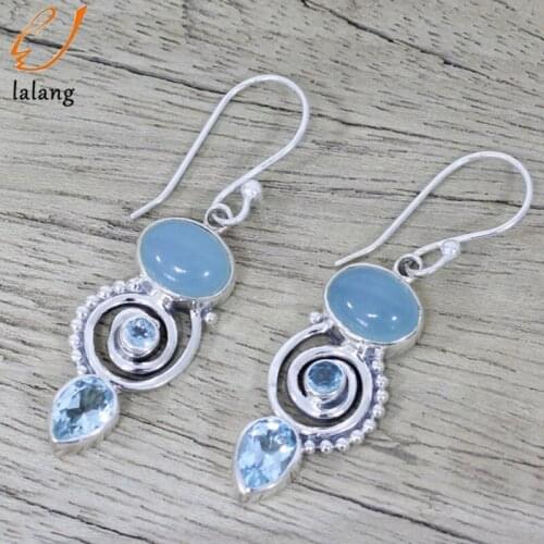 New Vintage Rotating Water Droplets Pear Shape Dangle Hook Earrings For Women Blue Rhinestone Wedding Ethnic Jewelry Gifts