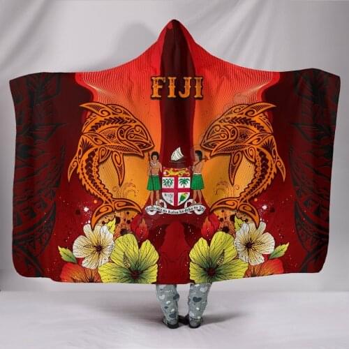 Fiji Hooded Blanket Tribal Tuna FIsh 3D printed Wearable Blanket Adults Kids Various Types Hooded Blanket