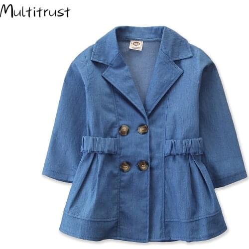 England Style Kids Girls Solid Jackets New Autumn Spring Long Sleeve Lapel Buttons Coats with Belt Child Girl Outerwear 1-6Y