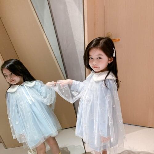 Girls' Dress 2021 Autumn New Korean Sweet Star Print Gauze Shawl Dress Kids Dresses for Girls