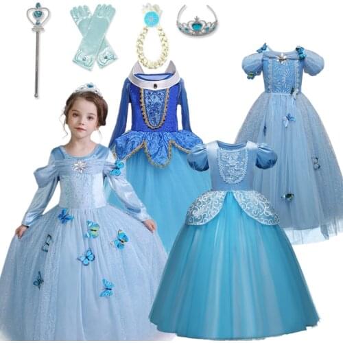 Prom dress Cosplay Costume Kids Clothes For Girls Dress Baby Girl Ball Gown Princess Dresses For Birthday Party Crown Gloves