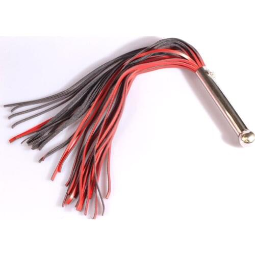 68cm spanking sex leather whip, adult leather flogger with metal handle that could be used as anal plug