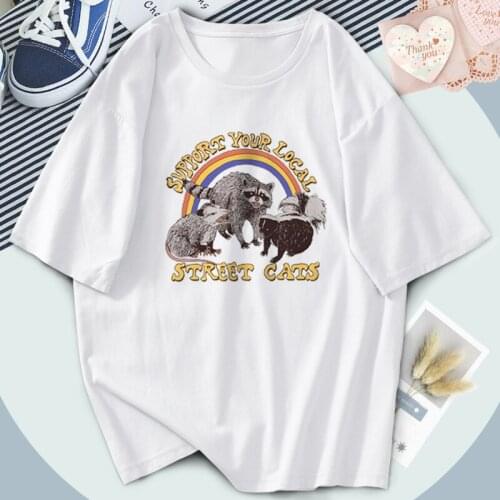 Support Your Local Street Cats Womens T Shirts O-Neck Print Plus Size Tshirts Outdoor Vintage Funny Top Tees Breathable Camiseta