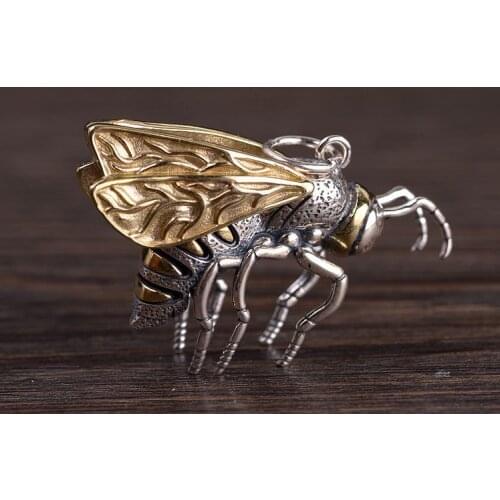 925 sterling Silver hornet charm tag pendant decoration Necklace keychain A2875