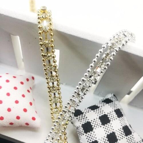 Clear Crystal SS6 Silver Gold Base Cup Rhinestone Chain Apparel Sewing Style diy Beauty Accessories 5mm width