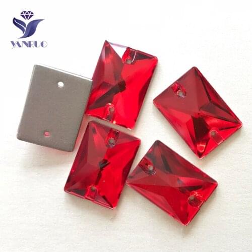 YANRUO 3250 All Sizes Lt.Siam Rectangle Glass Strass Flat Back Rhinestone Sewing Stones Sew On Crystal For Shoes