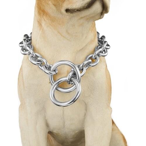 Adjustable Pet Dog Stainless Steel Oval Chain Choker Collar Strong Chrome Steel Metal Training Product 10inch-32inch